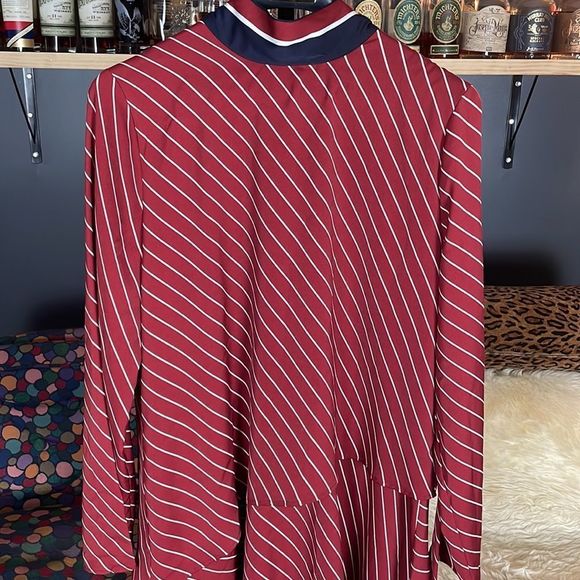 Who What Wear NWT merlot white navy striped asymmetrical hem long sleeve dress - Picture 2 of 16